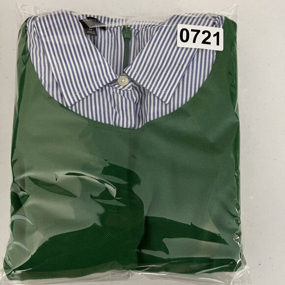 Talbots Womens M Green Stripe Collared Polo Pique Dress Pockets Academia Preppy - Picture 15 of 16